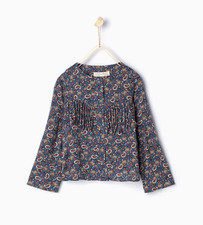 NWT AUTH ZARA 6255/702 Girl Kid  Printed fringed blouse Blue Multi 11-12 
