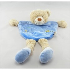 Doudou plat bleu ours avec train brodé TEX - 17097