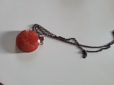 VINTAGE COLLIER PENDENTIF CORAIL ARGENT STERLING 925