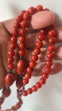 Collier Ancien En Argent Et Corail Rouge Véritable.  Coral Necklace