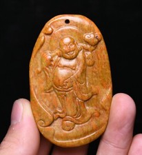 6CM Old Dynasty Jade Carve Happy Laugh Maitreya Buddha Ruyi Ru Yi Amulet Pendant