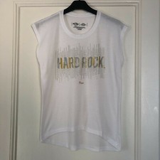 T-shirt blanc Hard Rock Café avec logo strassé doré et argenté - T. XS