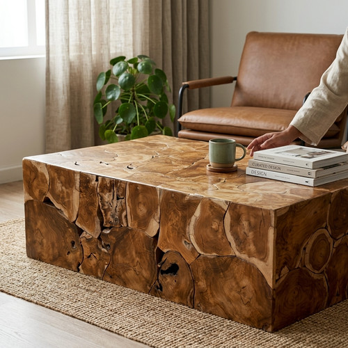 Table basse teck 120x80 cm - basse,