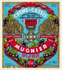 Etiquette Crème de cassis de Bourgogne 15%-Mugnier-Dijon-Réf.520
