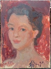 Tableau Peinture Portrait Jeune Femme Huile Papier Style impressionniste Signé 