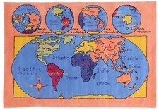 Tapis En Laine Pour Enfants Monde 170x240 Bleu Fait Main Tissé À La Main Moderne