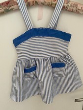 Robe blanche rayée bleu style tablier rétro - Année 60 taille 1 an