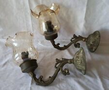 2 Magnifique Ancienne Applique Murale Tulipe Verre, Laiton Vintage Poids 1Kg400 
