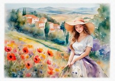 Tableau  création originale paysage de Provence  - récolte fleurs de printemps