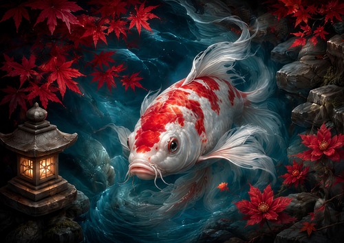 Affiche carpe koi - carpe, japonaise