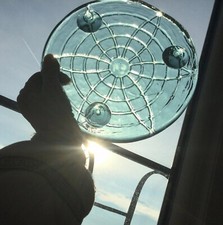 French Art Deco Trivet Pressed green glass Heavy Plant Stand Antique table