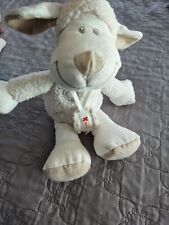 DOUDOU PELUCHE NICOTOY MOUTON AGNEAU COLLIER AVION ECRU BEIGE ROND 28cm  TBE