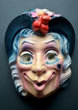 Ancien Masque de carnaval sorcière en celluloïd yeux holographiques années 1960 