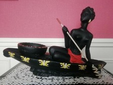 Grande Pirogue en Plâtre Art Colonial Africain Années 50 Vintage Rockabilly