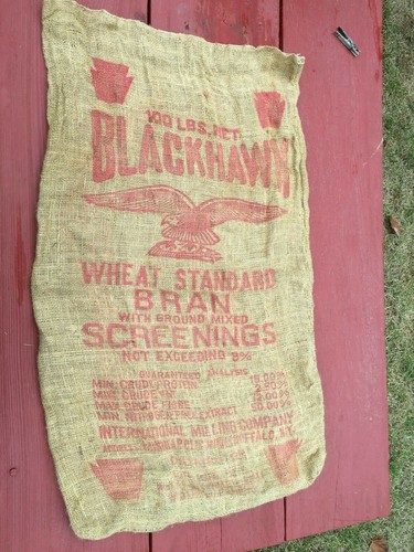 Vintage burlap bag - burlap, blackhawk