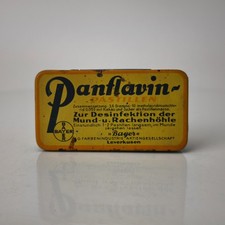 Ancienne boîte en étain vide médicale allemande Panflavin Pastilen BAEYR vers...
