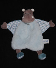 Doudou plat hippopotame bleu