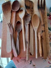 lot anciens ustensiles de cuisine en bois vintage