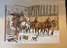 LITHOGRAPHIE LE RALLIC.DILIGENCE PAR TEMPS DE NEIGE.ANNÉES 30.