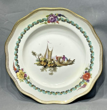 Meissen Assiette Porcelaine 19ème Scène Portuaire Hommes & Cordage