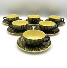 6 Tasses À Café / Thé Faïence De Saint-Clément Safari 70s Vintage  Très Bon État
