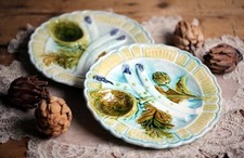 2 Antique Artichoke Plates Set of Majolica French Asparagus Barbotine Salins
