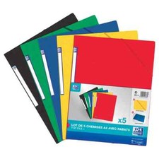 Lot de 5 chemises cartonnées à élastique A4 OXFORD 3 rabats coloris assortis
