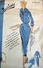 5415 PATRON PARIS LUXE VINTAGE FRENCH PATTERN ROBE DROITE DECOUPE ARRONDIE  T 44