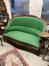 Canapé, Banquette Style Louis Philippe, Recouvert De Tissu De Couleur Vert