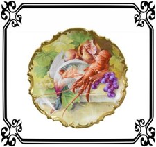 Large French Antique Hand Painted Limoges Porcelain Plate Signed Dubois Hunting