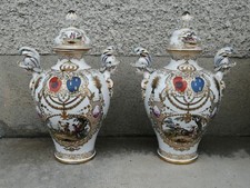 Paire vase pot couvert porcelaine chasse hunting porcelain 