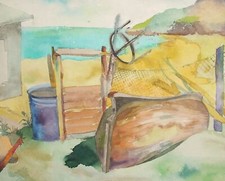 Tableau aquarelle vintage paysage paysage marin