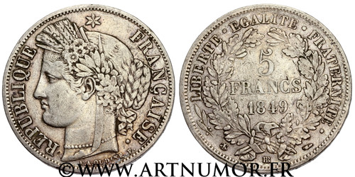 Francs cérès 1849 bb - 5, cÉrÈs,