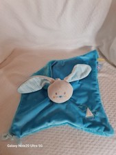 DOUDOU PLAT LAPIN BLEU BATEAU NUAGE TETINE 30/30CM  ETAT NEUF SUCRE D'ORGE NEUF 