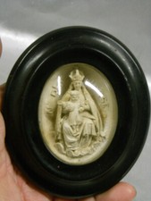 CADRE RELIQUAIRE ANCIEN MEDAILLON CALCAIRE RELIGIEUX St VIERGE ENFANT JESUS