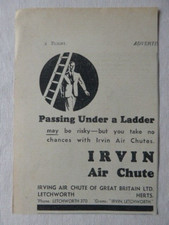 4/1936 PUB IRVING AIR CHUTE IRVIN PARACHUTE PASSING UNDER A LADDER ORIGINAL AD