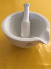 Ancien Mortier De Pharmacie Porcelaine Blanche Gdv