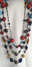 Collier ancien 3 rangs perles en chute pâte de verre Murano Venise 