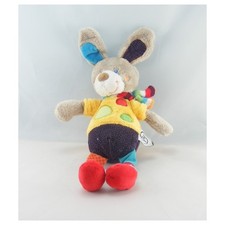 Doudou lapin gris beige jaune