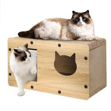 Grande maison en carton robuste avec griffoir, niche pour chat, lit, jouets p...
