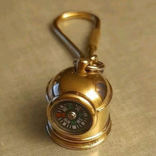 Porte clé casque boussole Laiton Massif  Chaîne Marin Vintage Antique Maritime