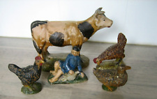 Jouet ancien Animaux de la Ferme céramique terre cuite vache poule..