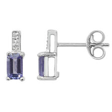 Superbe 9ct or Blanc Octogonal Tanzanite & Boucles Oreilles Diamant
