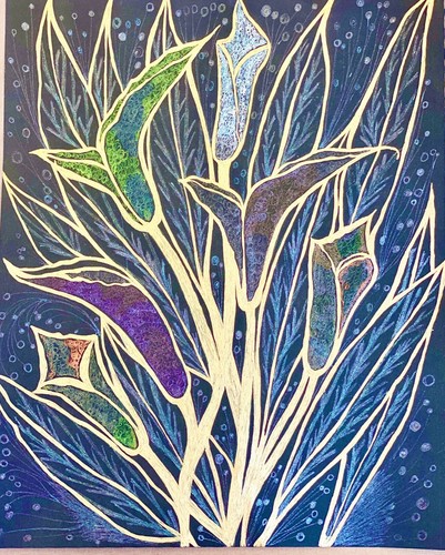 Flowers pen art - flowers, 11x14