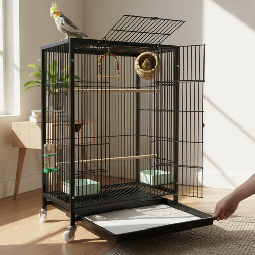 Cage oiseaux métal avec - oiseaux, en