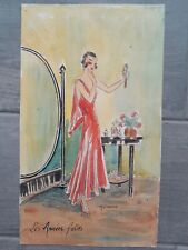 Peinture aquarelle art nouveau femme interieur déco années folles