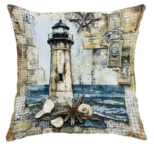 Housse de coussin 40x40 cm – Phare marin – Déco nautique polyester canapé lit