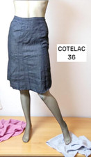 Cotélac Taille 36  Superbe jupe bleue en lin beautiful blue skirt falda