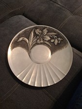 Plat Ancien Aluminium Artistique Signé ROS Art Nouveau Deco Design Vintage 