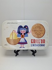 Boite Vintage en Métal des Biscuits Grill'or L'Alsacienne Illustrée par Morvan H
